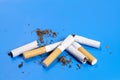 broken cigarettes with scattered tobacco, quit smoking concept Royalty Free Stock Photo