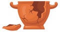 Broken clay pot. Damaged ceramics cartoon icon