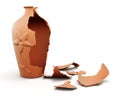 Broken clay vase on white background. 3d render image