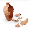 Broken clay vase on white background. 3d rendering