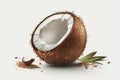 broken coconut on a white background