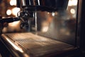 Broken coffe machine in steam . close up side view photo Royalty Free Stock Photo