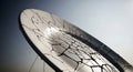 Broken communication dish with cracks under a wide sky Royalty Free Stock Photo