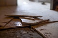 Broken and complete tiles when floor tiles are laid in a house renovation site Royalty Free Stock Photo