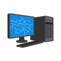 Broken Computer cracked screen PC isolated. data processor Vector illustration Royalty Free Stock Photo