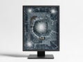 Broken computer screen isolated on white background Royalty Free Stock Photo