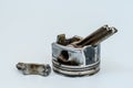 Broken connecting rod and engine piston isolated on white background Royalty Free Stock Photo