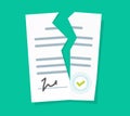 Broken contract vector or breach of agreement flat cartoon icon, idea of expired legal signed document, deal termination Royalty Free Stock Photo