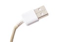 Broken cord on USB plug isolated on white background. Macro Royalty Free Stock Photo