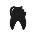 Broken Cracked Teeth Silhouette Icon. Chipped Tooth Glyph Pictogram. Damaged Enamel Medical Dental Problem. Dental