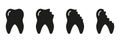 Broken Cracked Teeth Silhouette Icon Set. Dentistry Symbol. Chipped Tooth Process Glyph Pictogram. Damaged Enamel Stages