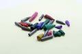 Broken crayon tips. Broken crayons. Crushed crayons. Royalty Free Stock Photo