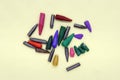 Broken crayon tips. Broken crayons. Crushed crayons. Royalty Free Stock Photo