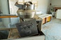 A broken Cretors Olympic commercial popcorn machine at an abandoned drive in, Nevada, USA