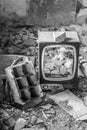 Broken CRT Television Set in abandoned room