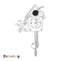 Broken cuckoo clock. Vector illustration in the form of coloring