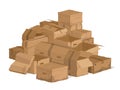 Broken damaged cardboard boxes, torn carton packaging. Broken delivery cardboard packages or mail parcels vector Royalty Free Stock Photo