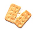 Broken delicious crispy cracker isolated, top view