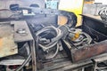 Broken and disassembled cnc machine. Repair of mechanical metalworking equipment