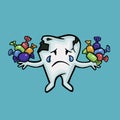 broken diseased tooth eating sweets oral hygiene, vector