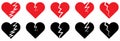 Broken or divorce hearts icon set