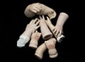 Broken Doll Parts on Black Background Royalty Free Stock Photo