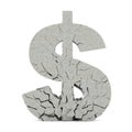 Broken dollar icon. Collapsing dollar symbol on a white background. 3d rendering.