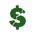 Broken dollar vector icon on white isolated background. Layers grouped for easy editing illustration.