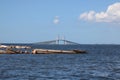 A broken down pier and jetty on Tampa Bay just of the Sunshine Skyway Bridge to St. Petersburg Florida.
