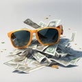 Broken Dreams: Disheveled Money with Sunglasses Royalty Free Stock Photo