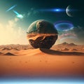 Earth on alien planet space starry sky flares concept cosmic fantastic landscape  background Royalty Free Stock Photo