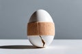 Broken egg with adhesive bandage on white table closeup Royalty Free Stock Photo