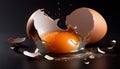 The broken egg on black background