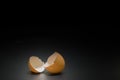 broken egg on black background and space for text on center Royalty Free Stock Photo