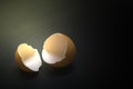 broken egg on black background and space for text on right Royalty Free Stock Photo