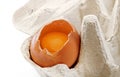 Broken egg in a box. Royalty Free Stock Photo