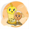 broken egg with cute drink cartoon illustration