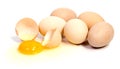 Broken egg in eggshell half and raw egg isolated Royalty Free Stock Photo