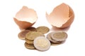 Broken egg with euro coins Royalty Free Stock Photo