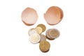 Broken egg with euro coins Royalty Free Stock Photo