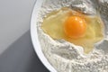 Broken Egg On Flour, For Making Bread Royalty Free Stock Photo