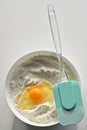 Broken Egg On Flour, For Making Bread Royalty Free Stock Photo