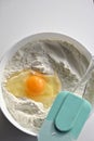 Broken Egg On Flour, For Making Bread Royalty Free Stock Photo
