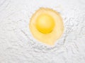 Broken egg on flour, for making bread Royalty Free Stock Photo