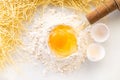 broken egg in flour and pasta Royalty Free Stock Photo