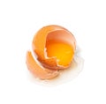 Broken Egg Isolated, Raw Yolk and White, Cracked Brown Shell, Fresh Broken Chicken Eggs on White Background Royalty Free Stock Photo