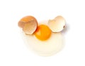 Broken Egg Isolated, Raw Yolk and White, Cracked Brown Shell, Fresh Broken Chicken Eggs on White Background Royalty Free Stock Photo