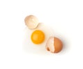 Broken Egg Isolated, Raw Yolk and White, Cracked Brown Shell, Fresh Broken Chicken Eggs on White Background Royalty Free Stock Photo