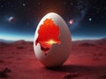 Illustration with a surrealistic egg in space Royalty Free Stock Photo