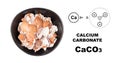 Broken egg shell in bowl as calcium carbonate, crushed eggshell, CaCO3 supplement Royalty Free Stock Photo